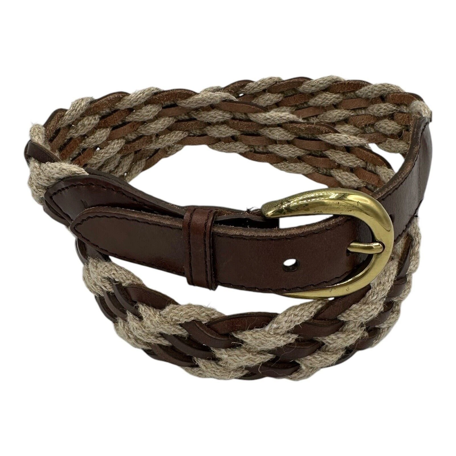 Ceinture tressée vintage CHRISTIAN DIOR femme 36 cuir marron mélangé made in Spain