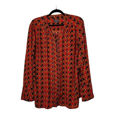 The Limited Collection Womens 2X Red Geometric Bell Sleeve Split Neck Blouse Top