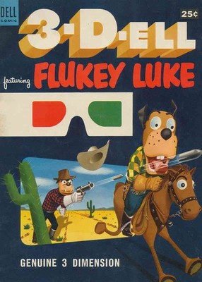 3-D-ell #3 GD; Dell | low grade - Flukey Luke 1953 - w/Bag+Board