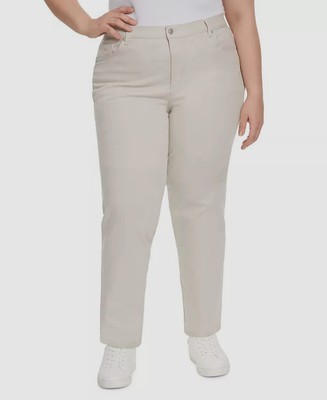 Gloria Vanderbilt Womens Beige Straight-Leg Amanda Jeans Pants Plus Size: 20W