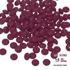 180 Pcs Bulk Silicone Lentil Beads - 12mm Silicone Abacus Beads Burgundy