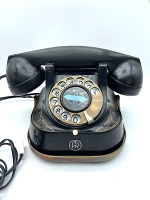 1930er belgisches Bakelit Drehtelefon: weißer Stern Messinggriff modern kabelgebunden UK