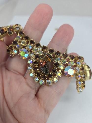 Topaz Aurora Borealis Rhinestone 1950-Choker With Molded Art Glass Leave **READ* - Picture 10 of 10