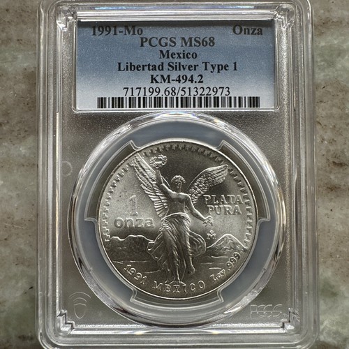 1991 Mexican Libertad Type 1 Silber 1oz PCGS MS 68