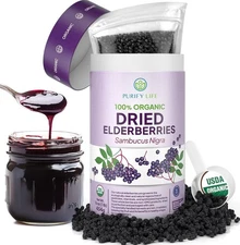 USDA Organic Dried Elderberries 1lb Bulk (Safest Packaging, Resealable Bag