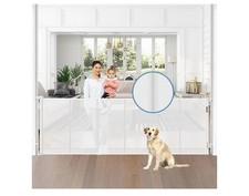 Reinforced 75  Wide 33  Tall Retractable Baby Gate with Support Rods,white