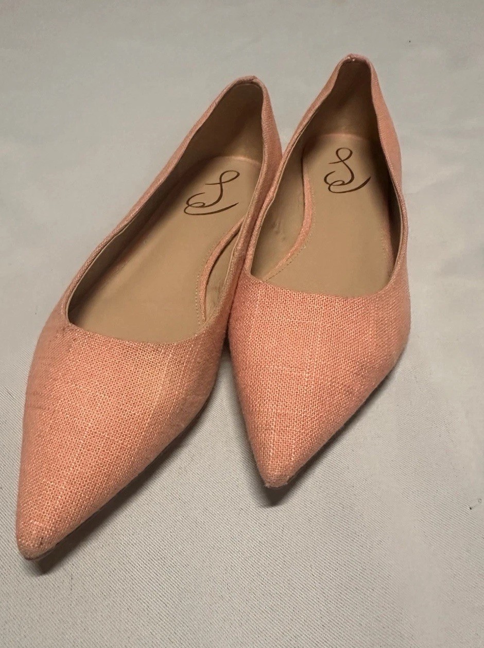 Sam Edelman Pink Linen Pointed Toe Ballet Flats Size 8.5 Blush Rose Minimalist