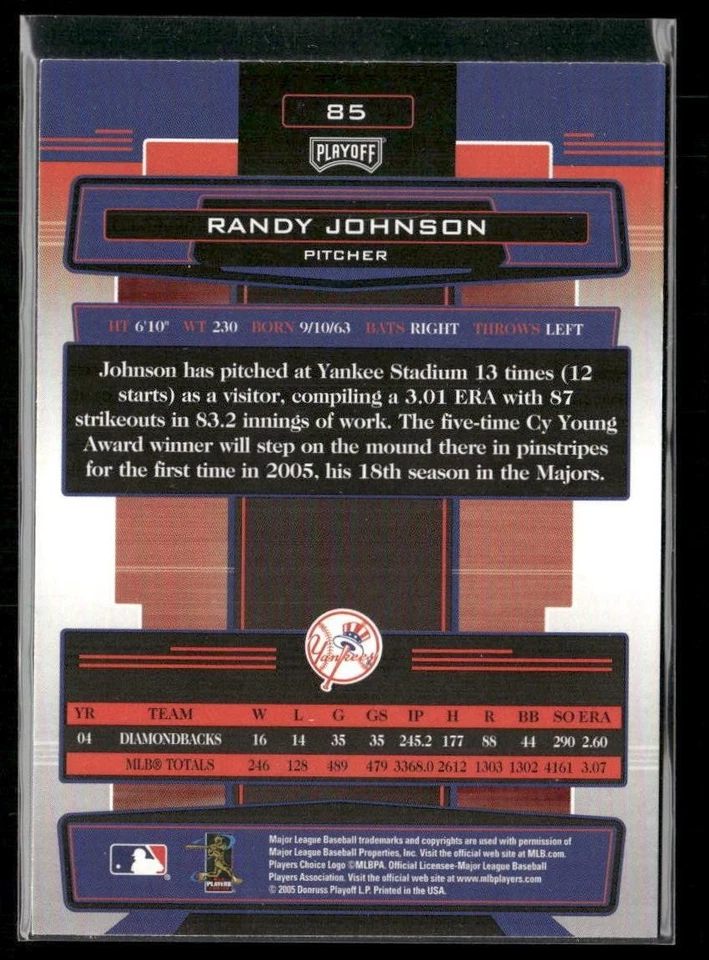 2005 Playoff Absolute Memorabilia Randy Johnson Retail Gold #85 New York Yankees - Image 2 of 2