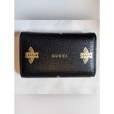 Gucci Black Leather w Gold Bee Star Print 6-Key Holder Case, EUC Authentic