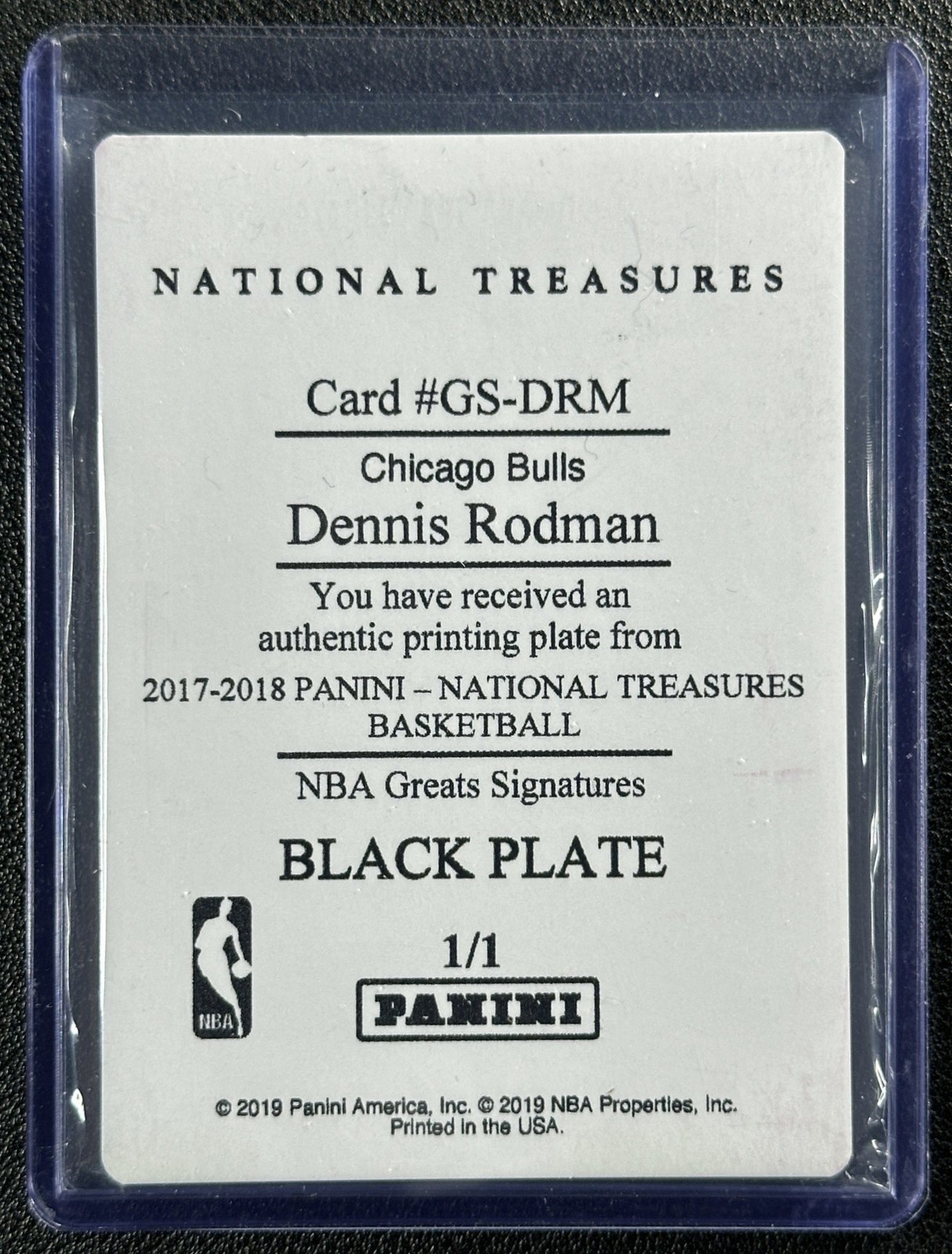 1/1 DENNIS RODMAN 2017-18 NATIONAL TREASURES #GS-DRM NBA GREATS BLACK PLATE 1/1 view 2