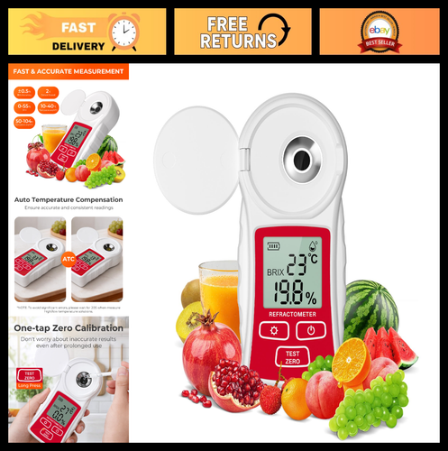 Rechargeable Digital Brix Refractometer with ATC, One-Tap Calibration, Handheld - Foto 1 di 8