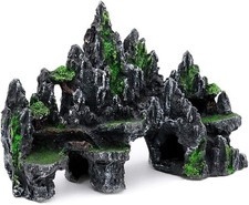 Large Fish Tank Decorations, Mountain View Aquarium Ornament with Tree House Cav
