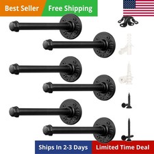 6 Pack Pipe Shelf Brackets 8 Inch, Industrial Iron 8 inch - 6 Pack, Black