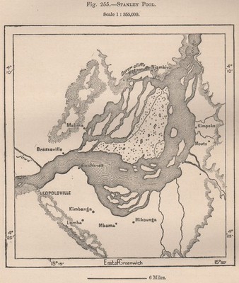 Stanley Pool. Pool Malebo. Kongo. Kongobecken 1885 alte antike Karte Plankarte