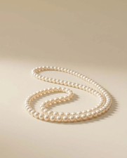 Vintage Cultured Pearl Necklace  Long White Pearl Strand  Genuine Cultured