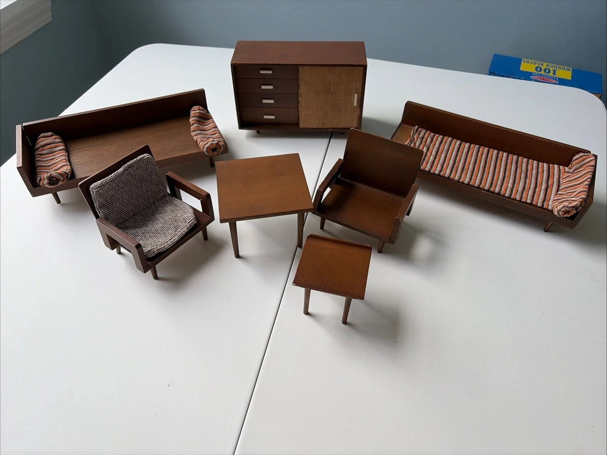 美品　貴重な50年代のマテルのモダンリビングのミニチュア家具セット　木製　日本製 Mattel Wooden with Vintage Dollhouse Furniture for sale | eBay