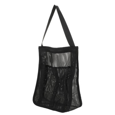 Black Mesh Shower Tote Bag with Adjustable Strap for Swimming Gym and Travel