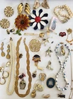 Vtg Costume Jewelry Lot Brooches Necklaces Earring Enamel Pearl Wear Some Repair