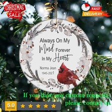 Personalized Memorial Ornament Loss of Loved One Gift Cardinal Decor Round Ce...