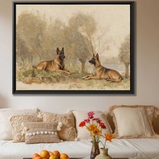 Oil Painting Dog Belgian Malinois Canvas Print Rustic Art Wall Decor Dog Lovers
