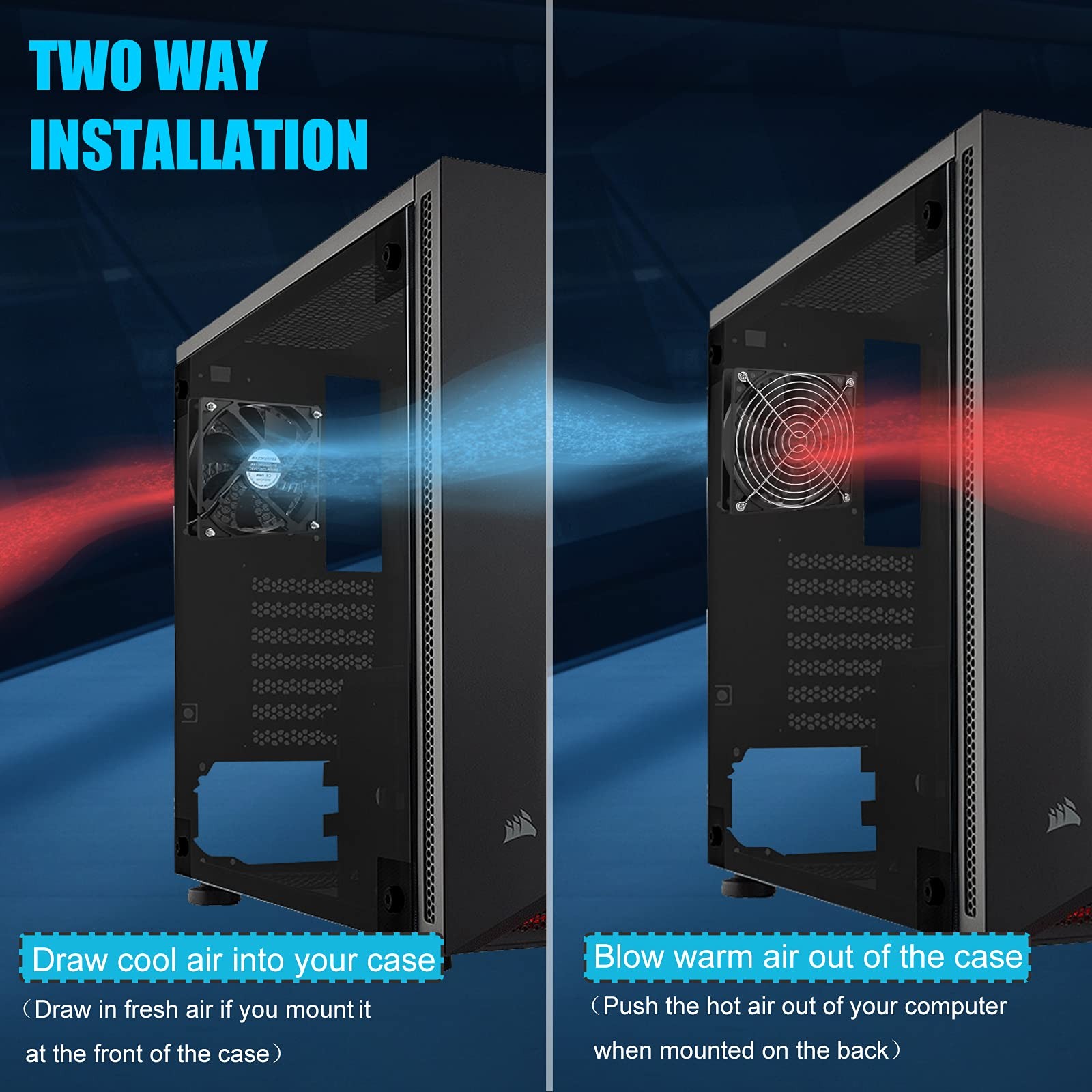 2-Pack 120mm Fan DC 12V Computer Fan 120mm x120mm x 25mm 2-Pin High Performan...