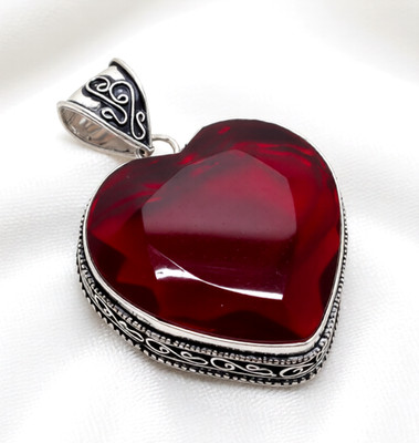 Mozambique Garnet Gemstone Handmade 925 Sterling Silver Jewelry Pendant 2''
