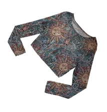 Womens juniors sun print celestial boho mesh Lightweight long sleeve top