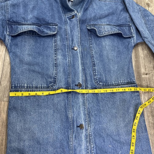 VTG 90's Sportables Denim Duster Chore Jacket Women's Small Long Button Front - Picture 12 of 14
