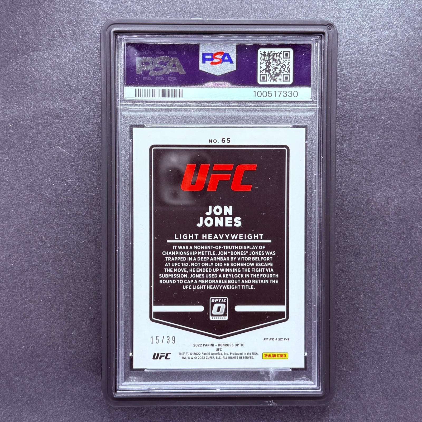 2022 DONRUSS OPTIC UFC JON JONES BLACK VELOCITY /39 PSA 10 💎 GEM MT LEGEND GOAT view 2