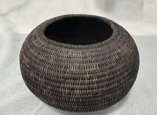 1880-1910 Finely Tight Woven Black  Pomo Native American Indian Basket