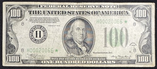 1934 $100 *STAR FRN FEDERAL RESERVE NOTE ST LOUIS MISSOIRI