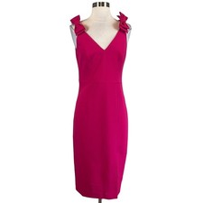 Eliza J Women's Cocktail Dress Size 6 Pink Sleeveless Bow Accent Midi Sheath