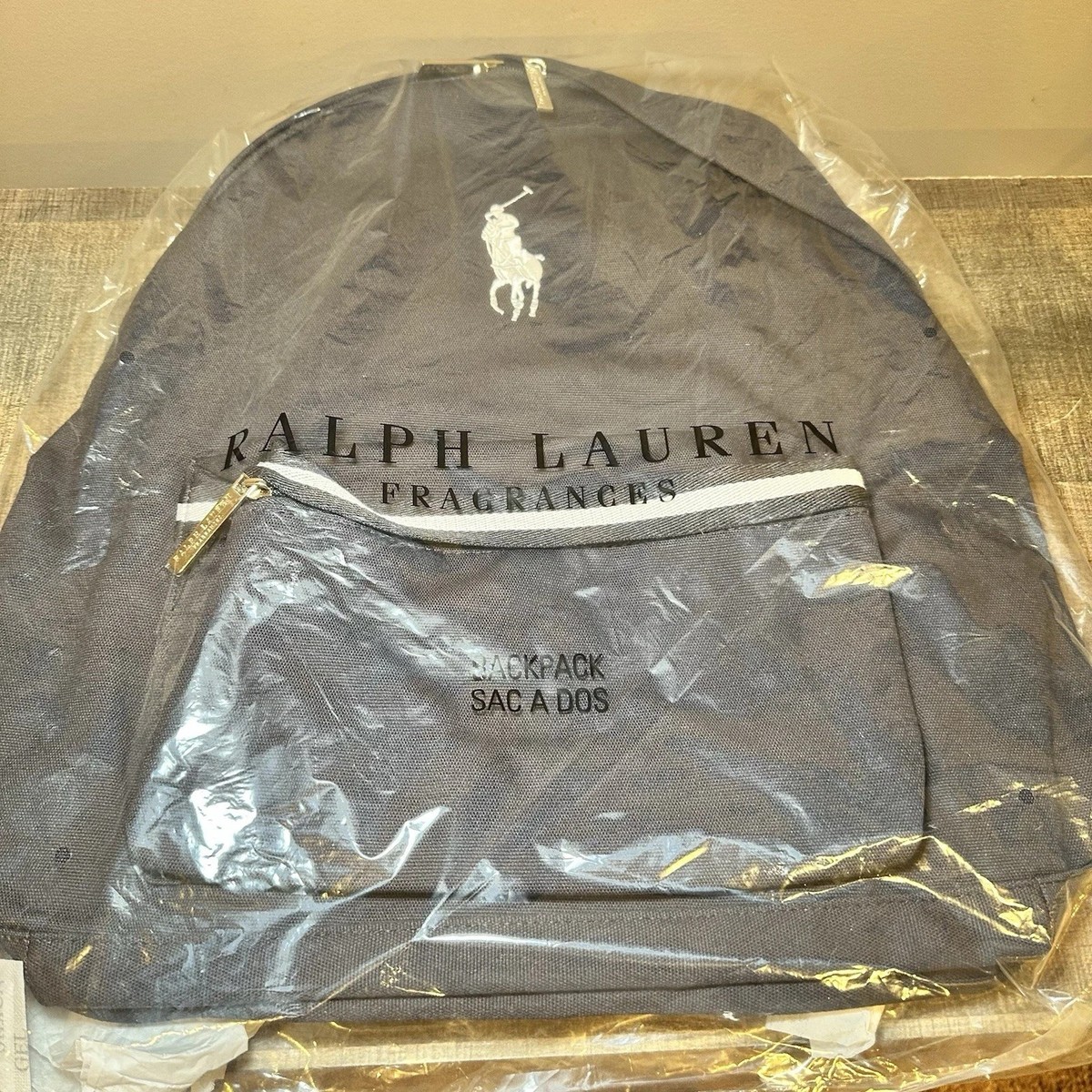 Polo Ralph Lauren Unisex Backpack Navy Blue Logo Zip Pocket NWT | eBay