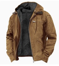 Men's Fleece Lined Hooded Jacket, Warm Winter Cotton Coat with Zipper Pockets