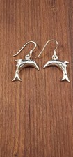 Silver Toned Dangling Mother Baby Dolphin Fashion Earrings