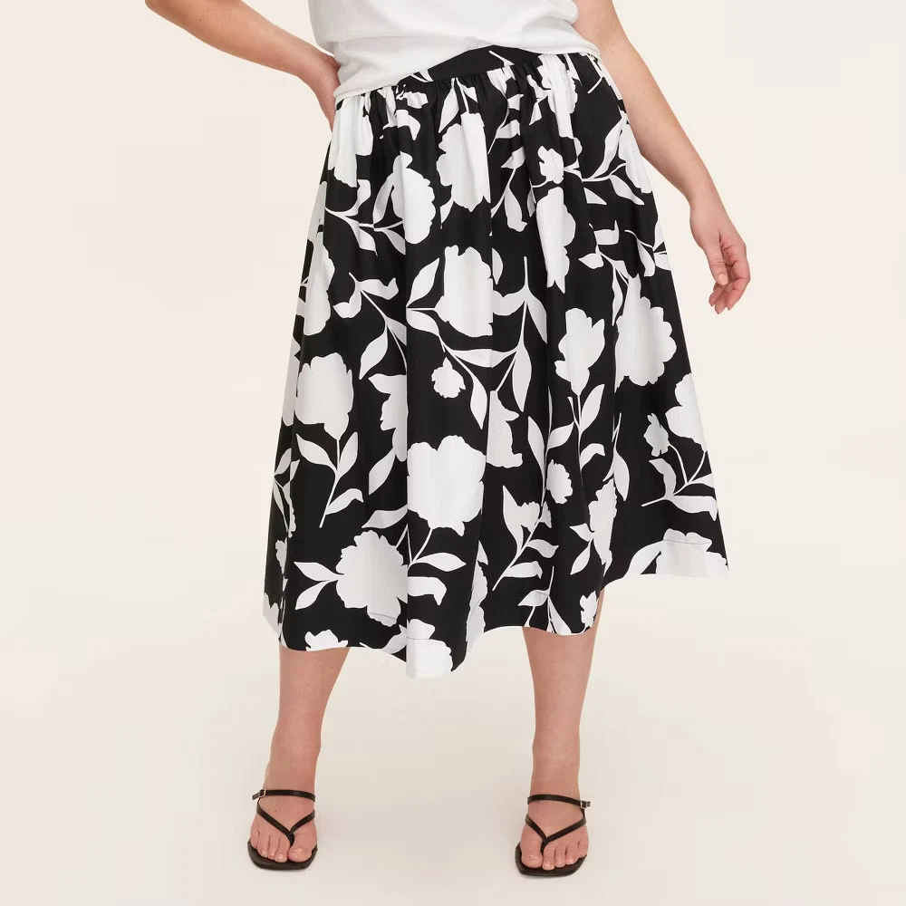 Women Classic Rose Volume Midi Skirt - kate spade new york Black/Cream