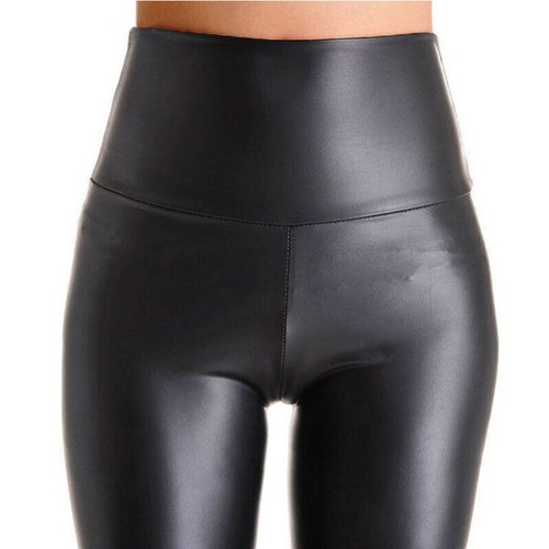 Ladies Hot Sexy Black Wet Look Faux Leather Leggings Slim Quality Pants - Picture 3 of 8