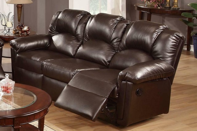 Poundex F6675 Espresso Bonded Leather Reclining Sofa