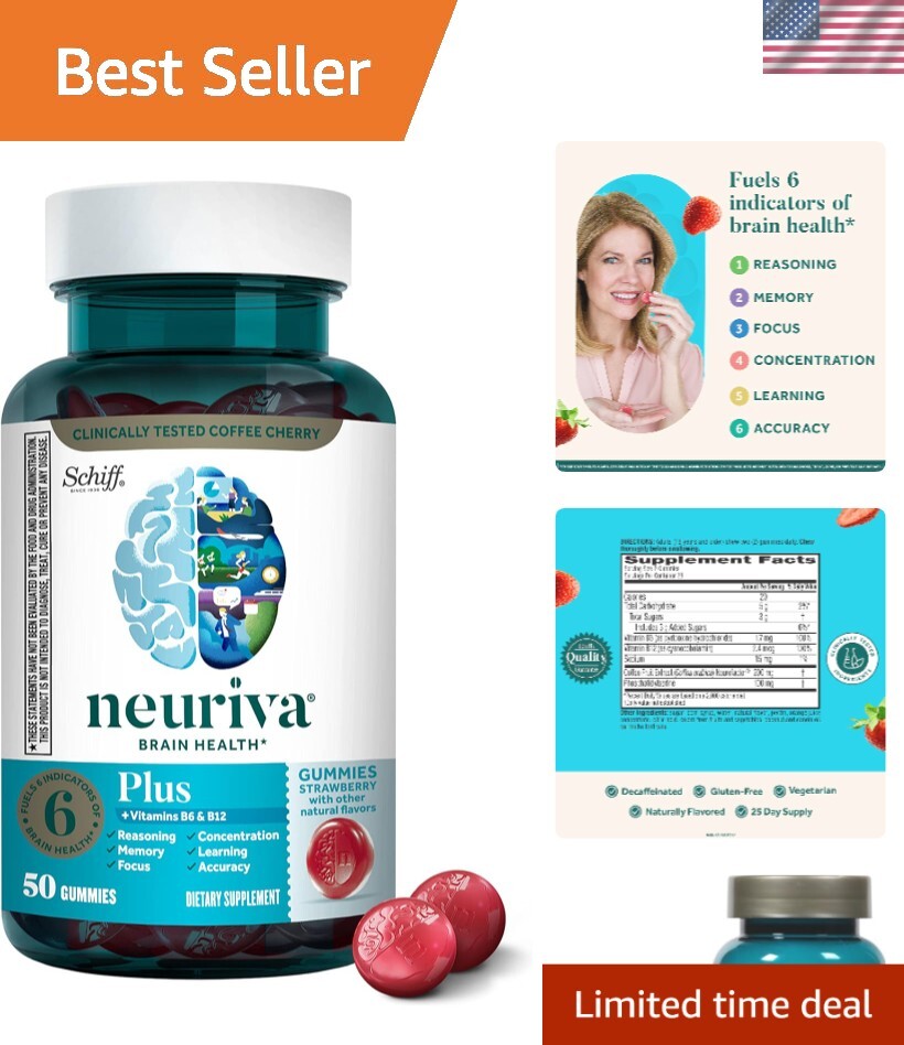 Brain Health Gummies: 50ct Vegan Strawberry Boost for Memory & Concentration