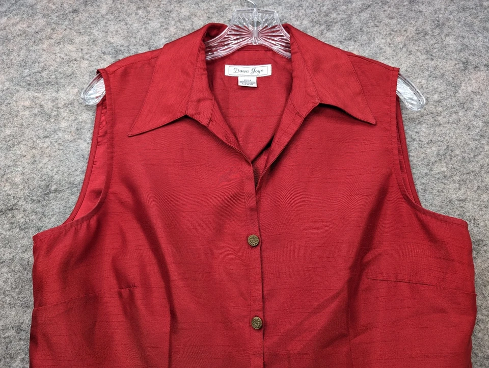 Dawn Joy Top Womens 13/14 Red Button Front Collared Sleeveless Blouse Preppy Foto 4 de 4