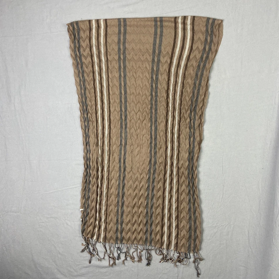 Bufanda de moda rectangular para mujer diseño multicolor flecos autoplisada beige Foto 2 de 4