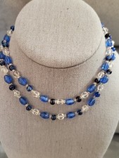 Blue Clear Glass Beaded Princess Length Accent Necklace