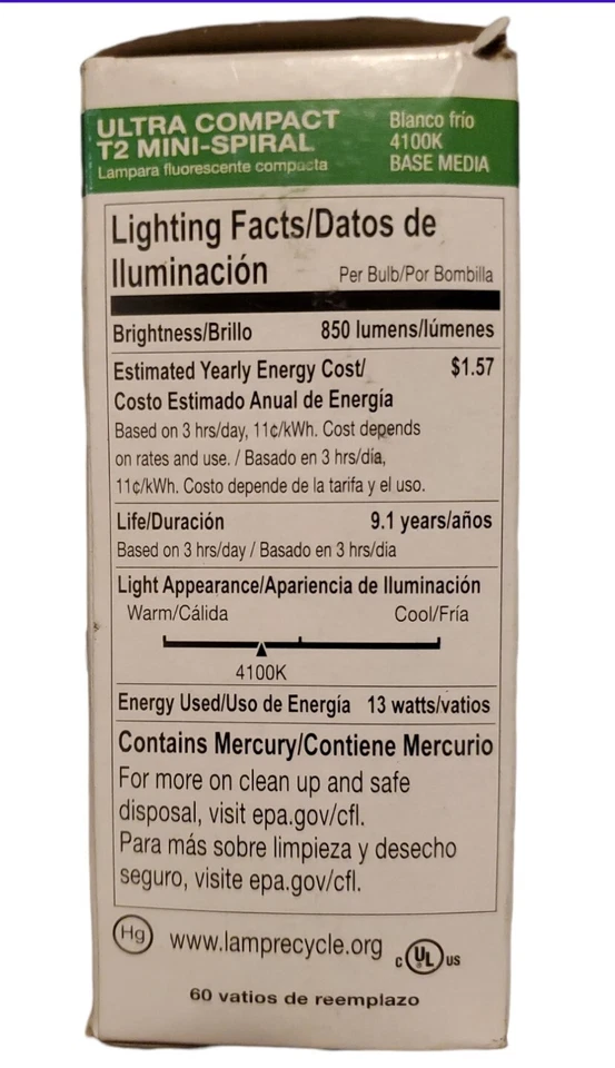 3 Halco Prolume 60W Ultra Compact T2 Mini Spiral Fluorescent Bulb 45056 NEW  - Image 2 of 2