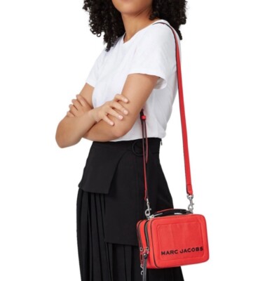 MARC JACOBS The Textured Mini Leather Box Crossbody Bag Red