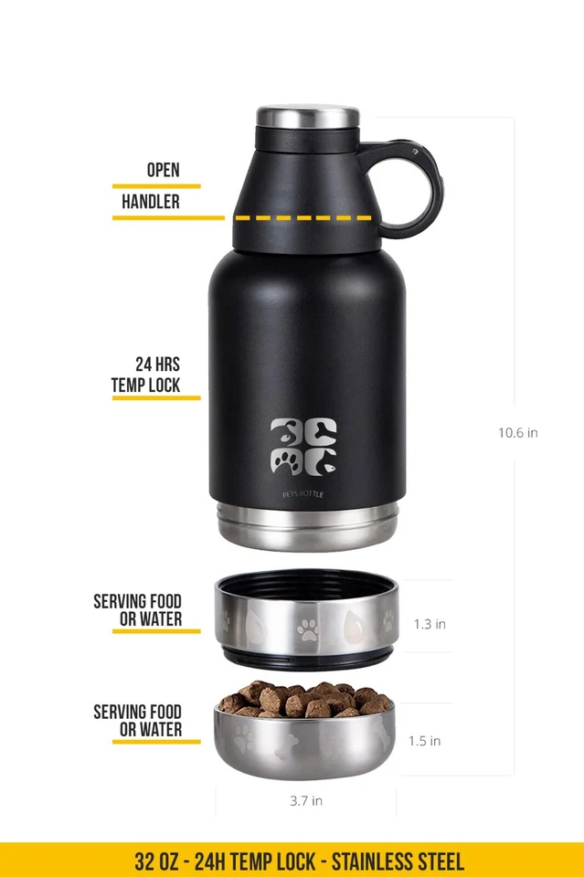 Dog Water Bottles Stainless Steel & Black Neoprene Case 32 oz - Image 2 of 4