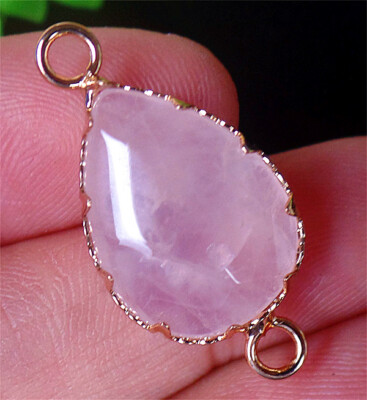 27x14x6mm Alloy Wrapped Rose Quartz Faceted Teardrop Double Hole Pendant BQ69397