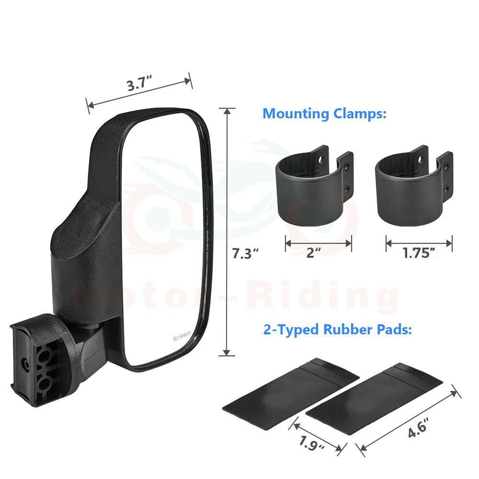 Espejo retrovisor UTV + espejos laterales con abrazadera de 2" para Can Am Polairs RZR 900 Foto 4 de 4
