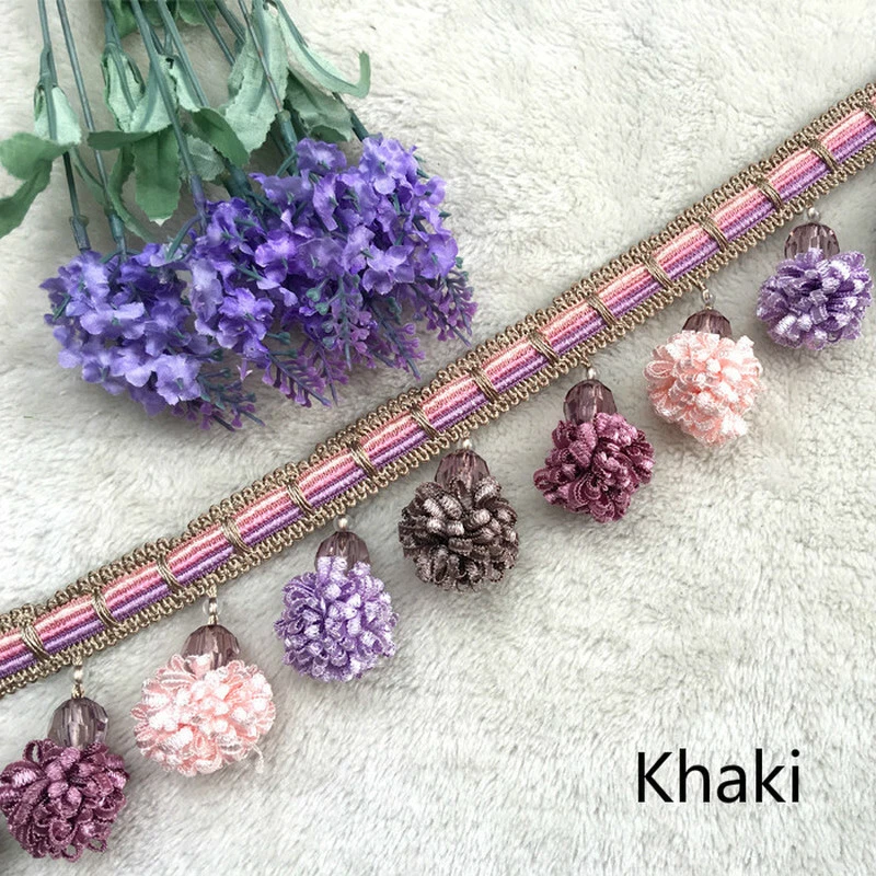 Cute Curtain Ribbon Tasseled Pom Pom Ball Fringe Trimming for Sewing Room DIY - Image 2 of 4
