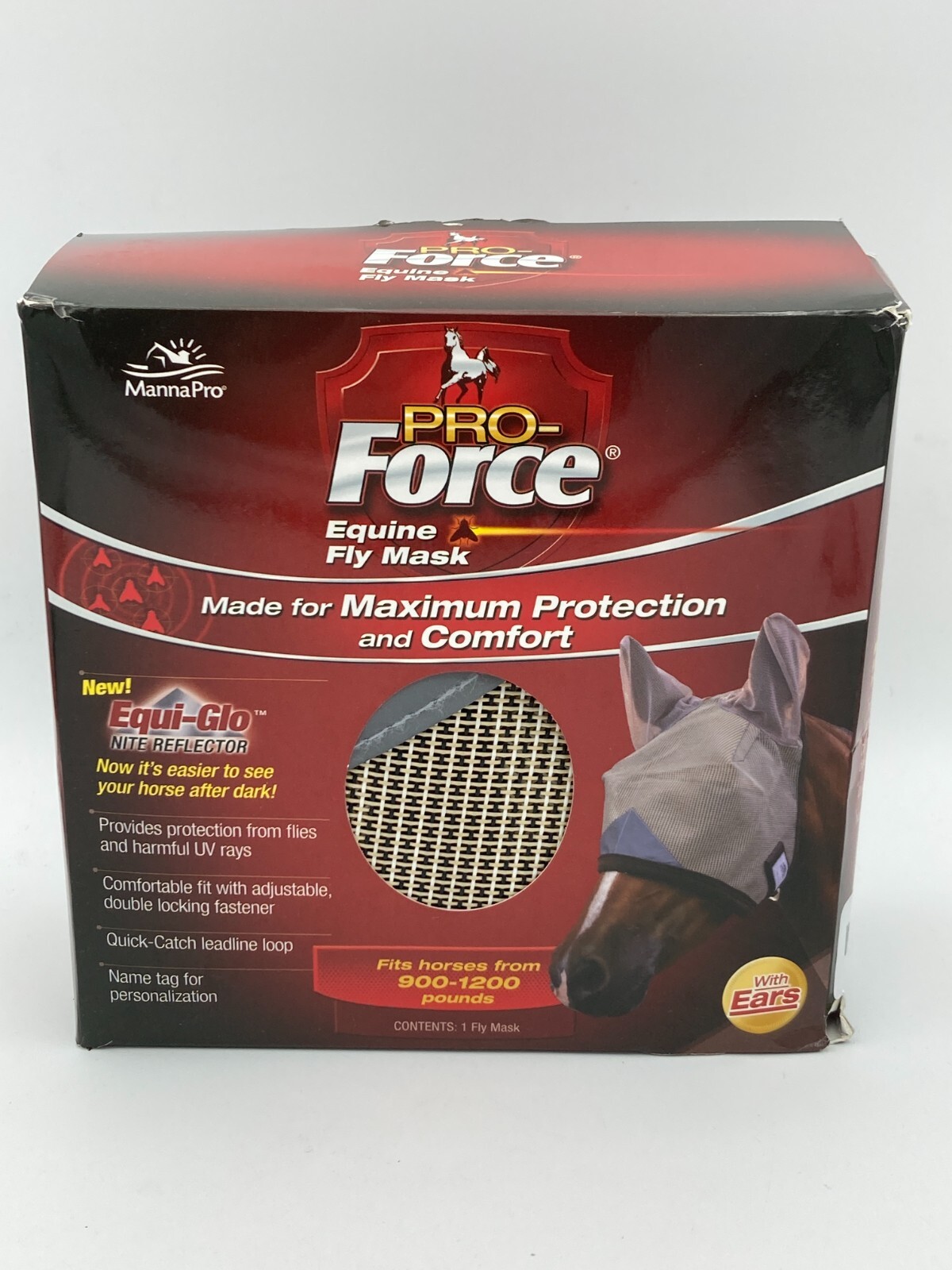 Pro-Force Equine Horse Fly Mask Adjustable UV WITH Ears Fine Mesh Fleece Padding