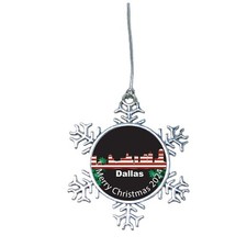 Dallas City Skyline Vacation 2024 Silver Metal Snowflake Christmas Ornament